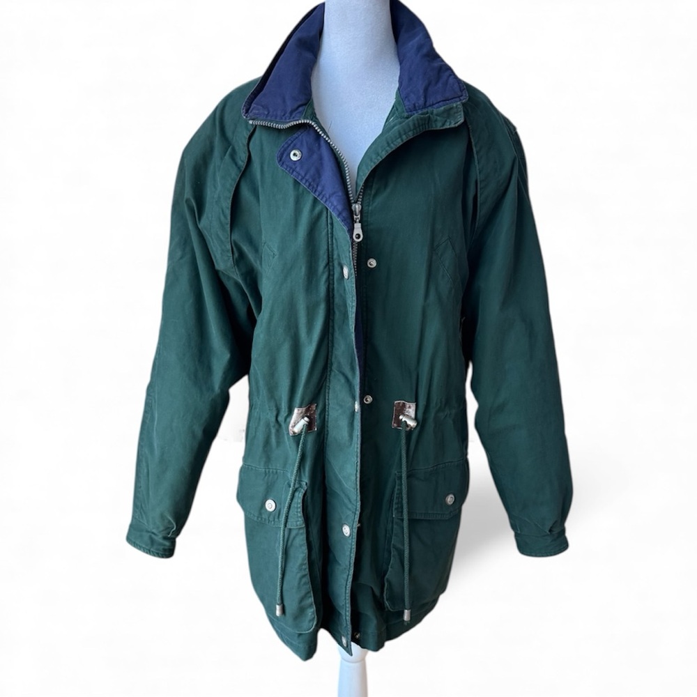 Vintage 90s Faded Glory Forest Green Navy Blue Plaid Quilted Flannel Chore Coat